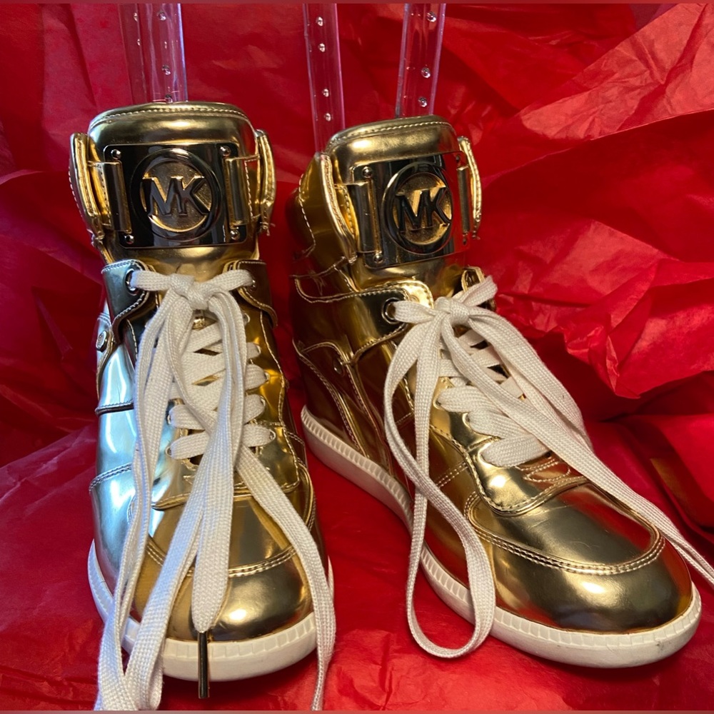 Michael Kors Tennis Shoes. Shiny Gold High Tops